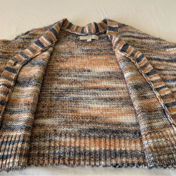 LOFT Chunky Knit Cardigan Sweater Wool Blend Size L Neutral - Picture 4 of 7